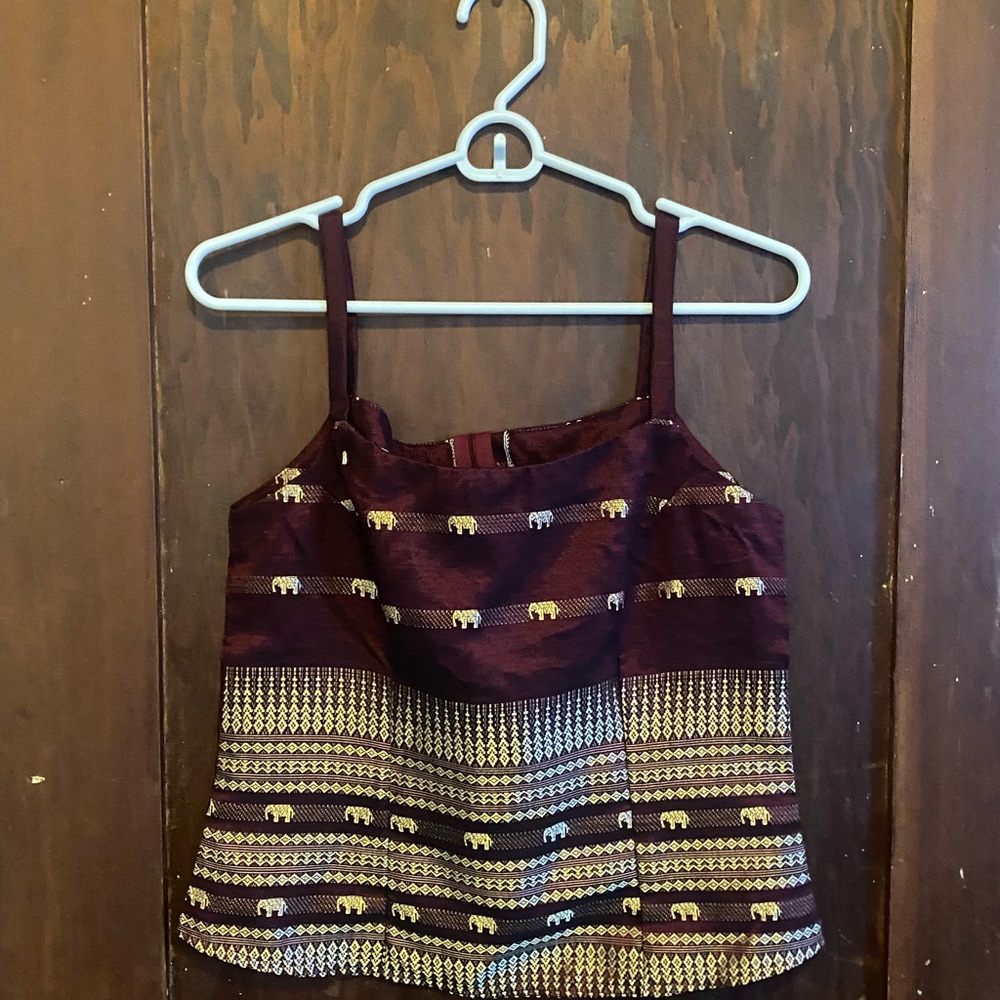 Elegant Burgundy and Gold Vintage Indian Women's Top Small